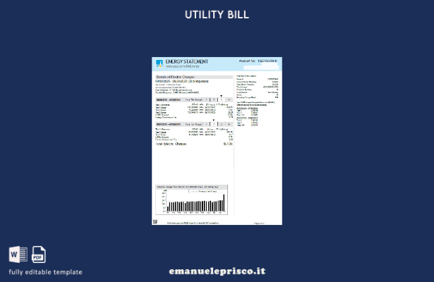 Pagine di bollette PG&E USA in stile verificato, modello di terza pagina